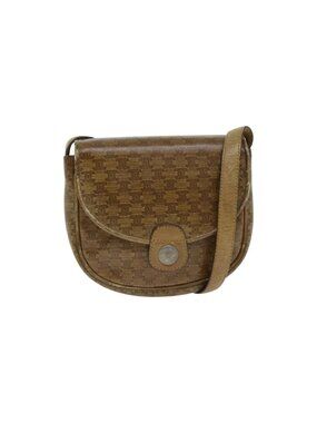 CELINE Macadam Canvas Shoulder Bag PVC Beige Auth bs18108